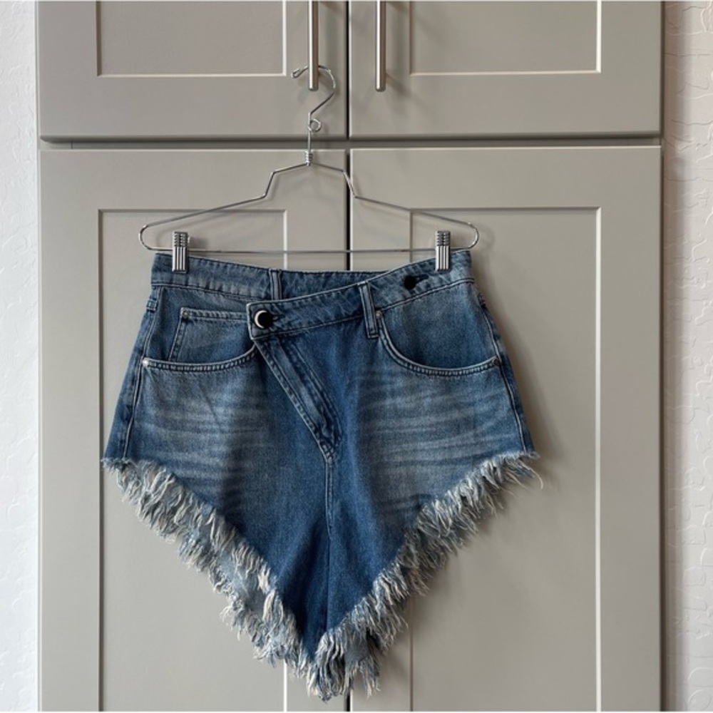 NGHTBRD Denim Frayed Asymetrical Festival Party Shorts Jean Size 26 Cowgirl